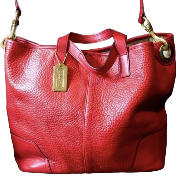 COACH Hadley Luxe Red Tumbled Leather Oversized Shoulder Bag Carry On Tote
